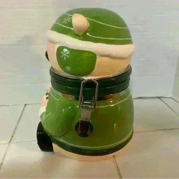 Conagra Brands Ceramic Teddy Bear Cookie Jar Porcelain Treat Jar Green Winter - Picture 2 of 6